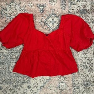 Old Navy Red Puff Sleeve Peplum Top Size L